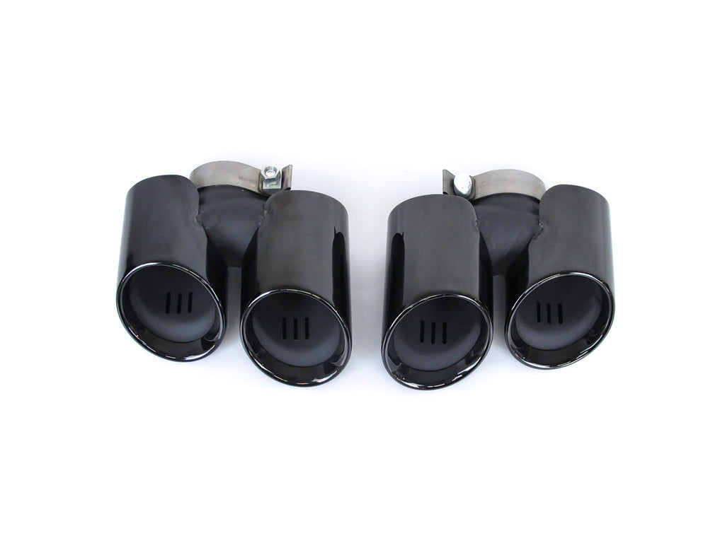 Autunik For 2013-2015 Porsche 911 Carrera 991 Sport Exhaust Tips Tailpipe Black/Chrome