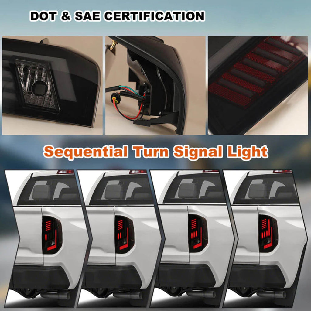 Autunik Smoke LED Tail Lights For 2014-2021 Toyota Tundra Sequential Brake Rear Lamps