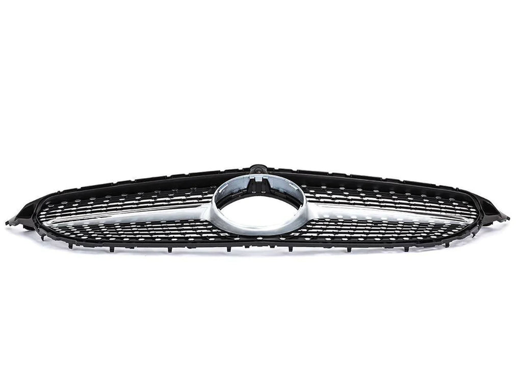 Autunik For 2015-2018 Mercedes C-Class W205 Sedan/Coupe C300 C43 Chrome Diamond Front Grille Grill w/ Camera