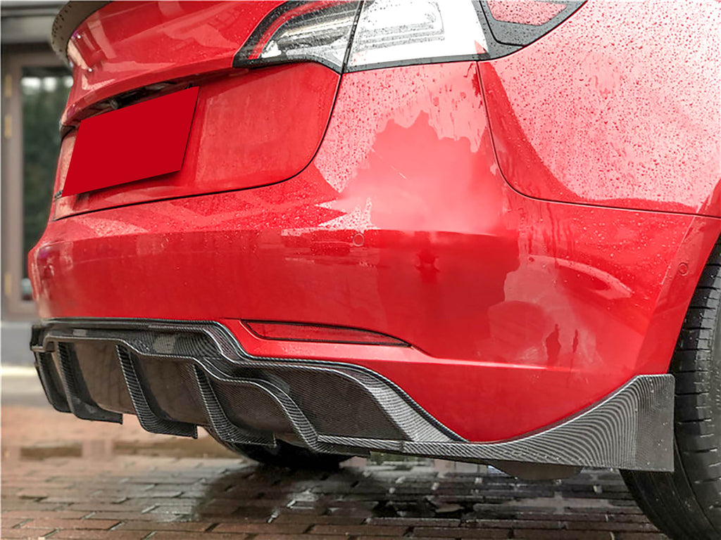Autunik Fits 2017-2022 Tesla Model 3 Rear Diffuser Aprons Side Canards Carbon Fiber Look di140