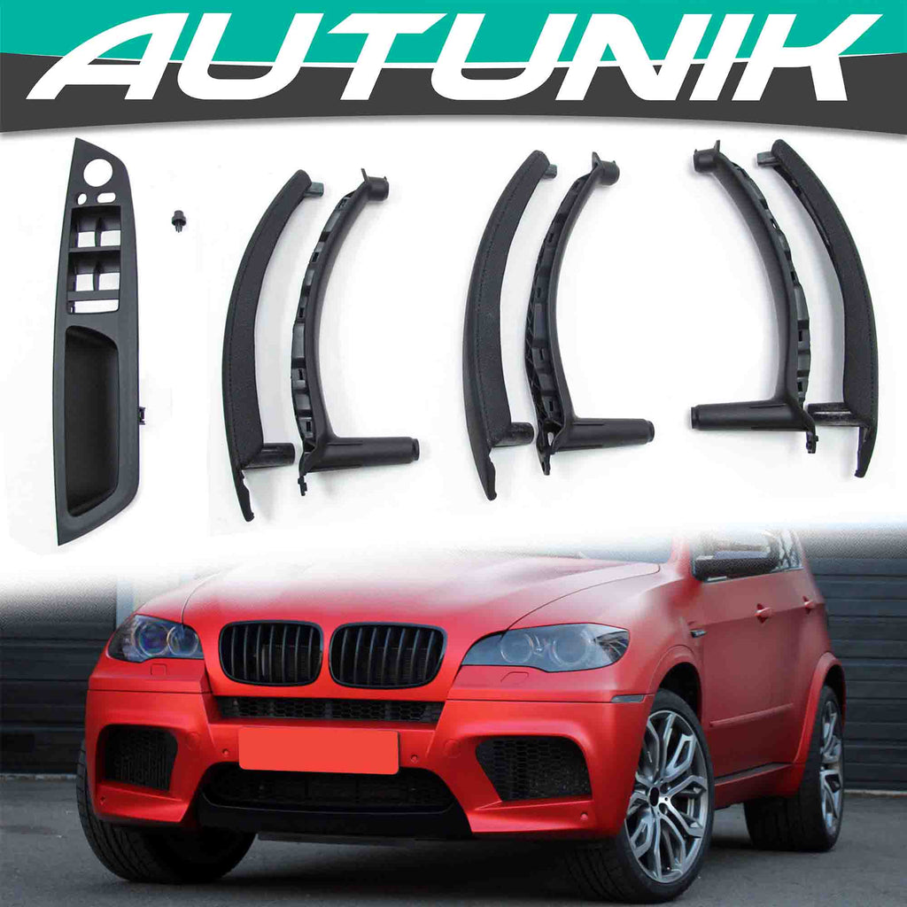Autunik 7x Black Leather Inner Interior Door Pull Handle Trim for BMW X5 E70 X6 E71 E72 it56