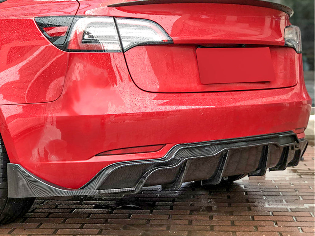 Autunik Fits 2017-2022 Tesla Model 3 Rear Diffuser Aprons Side Canards Carbon Fiber Look di140