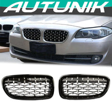 Load image into Gallery viewer, Autunik Gloss Black + Silver Diamond Front Kidney Grill Grille forBMW 5-Series F10 Sedan 528i 535i 550i 2010-2016
