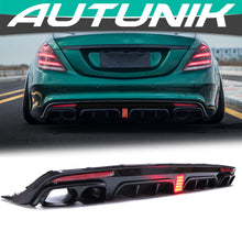 Load image into Gallery viewer, Carbon Look Rear Diffuser w/ Light + Black Exhaust Tips For 13-17 Mercedes S-Class W222 Sedan AMG Pack di136