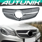 Autunik For 2014-2017 Mercedes-Benz W207 C207 Coupe Silver Diamond Front Grille Grill w/o Camera