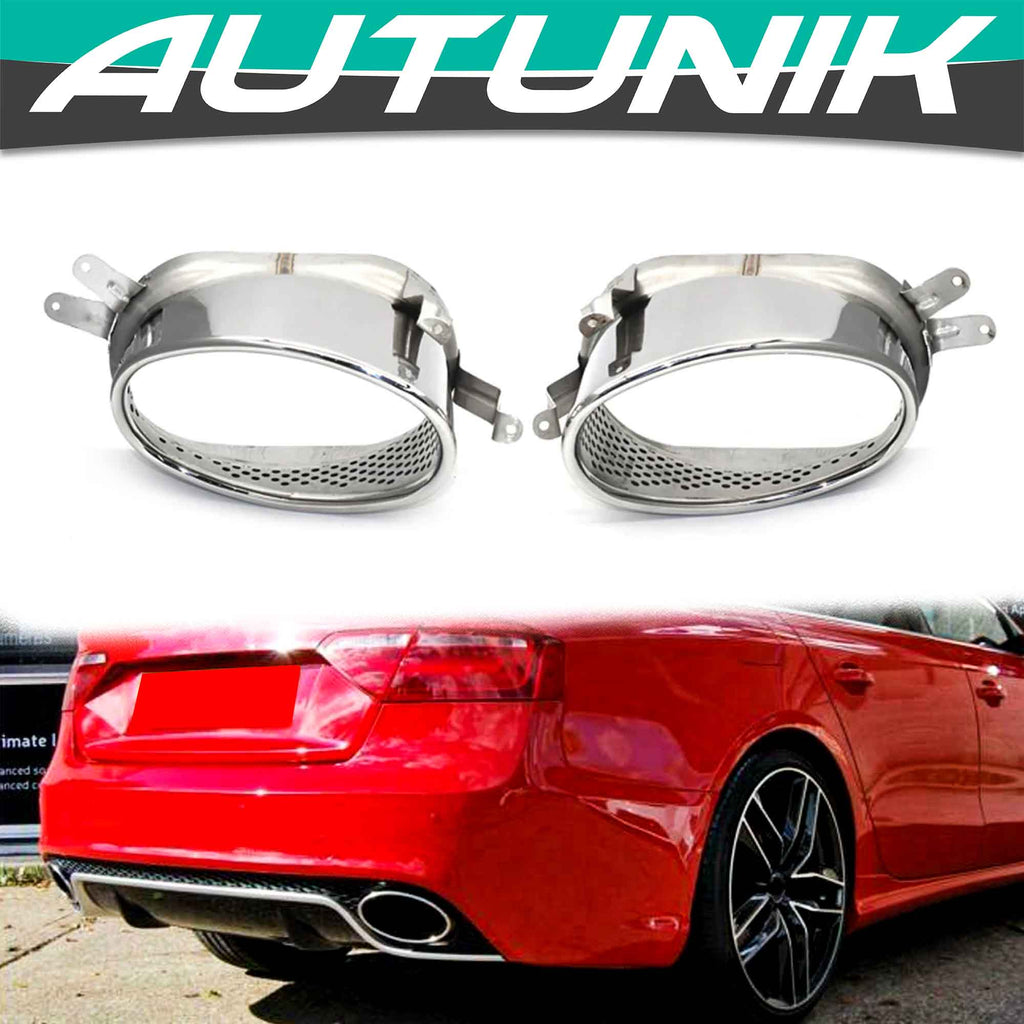 Autunik Silver Exhaust Muffler Tips Tailpipes For Audi A4 A5 A6 A7 Up To RS3 RS4 RS6 RS7