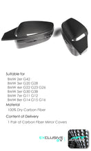 Cargar imagen en el visor de la galería, 100% Dry Carbon Fiber Mirror Covers Replace for BMW G20 G22 G26 G30 G11 G12 G14 G15 G16 LHD mc153