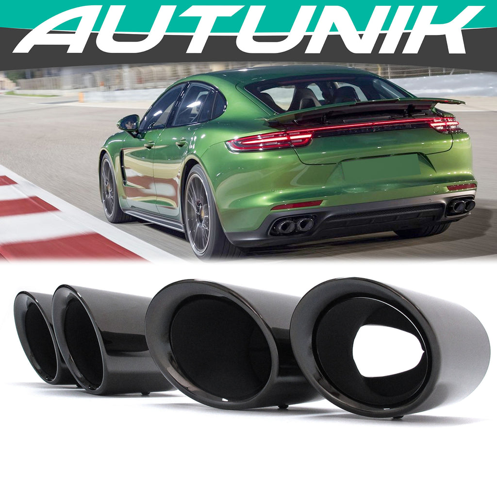 Autunik For 2017-2022 Porsche Panamera 971 Gloss Black Exhaust Tips Tailpipe et158