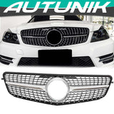 Autunik For 2008-2014 Mercedes C-Class W204 C200 C300 Chrome Diamond Grill Front Bumper Grille Radiator