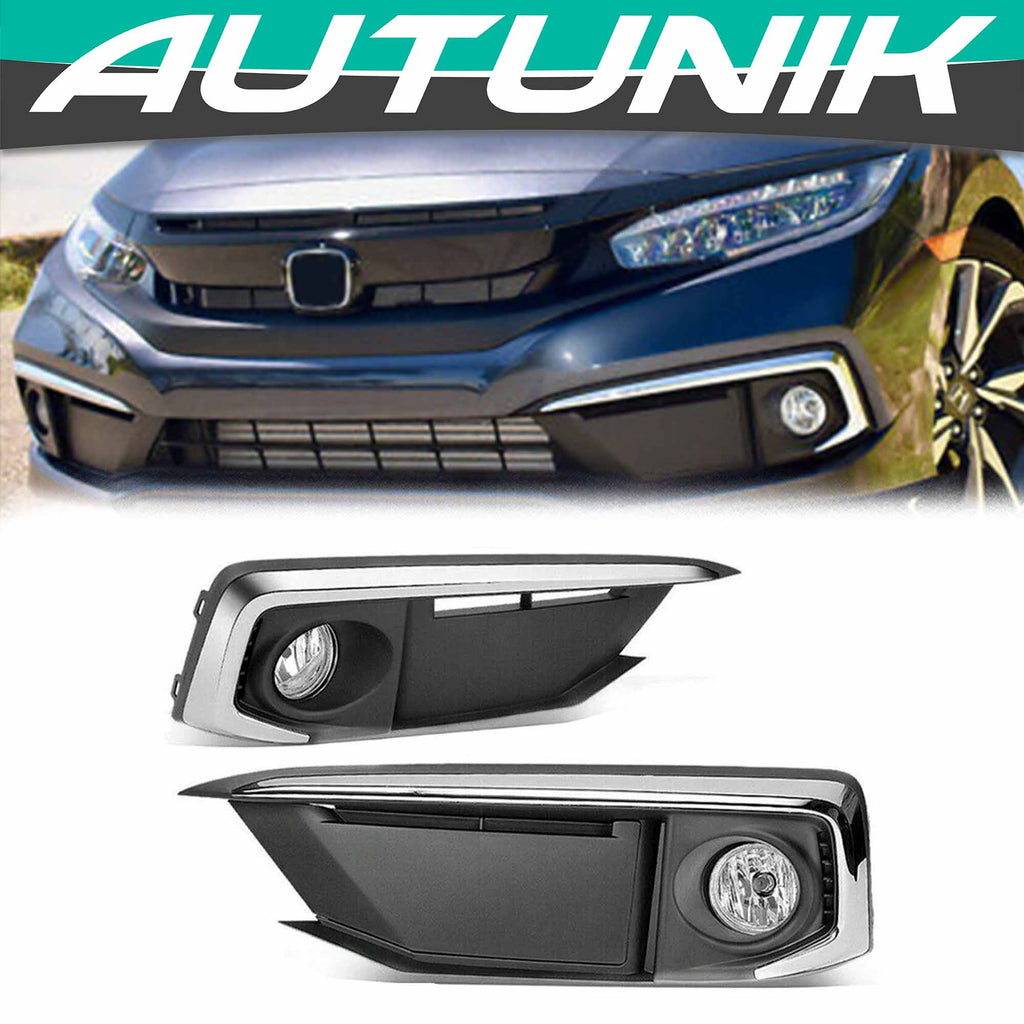 Autunik Front Bumper Fog Light Lamp Cover for 2019-2020 Honda Civic Coupe/Sedan