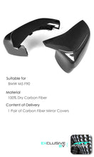 Cargar imagen en el visor de la galería, 100% Dry Carbon Fiber Mirror Cover Caps M Style Replace for BMW M5 F90 LHD mc155