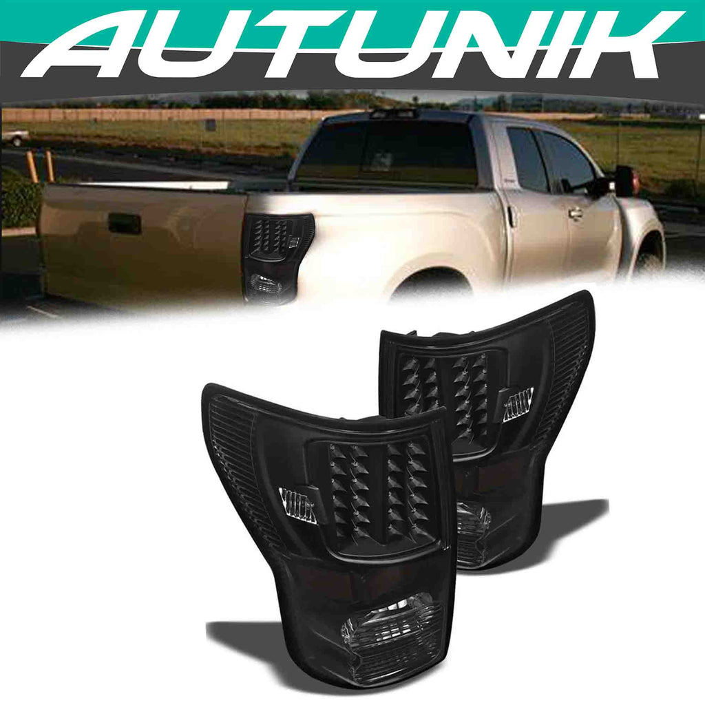 Autunik For 2007-2013 Toyoto Tundra LED Tail Lights Black Smoke Rear Brake Lamps