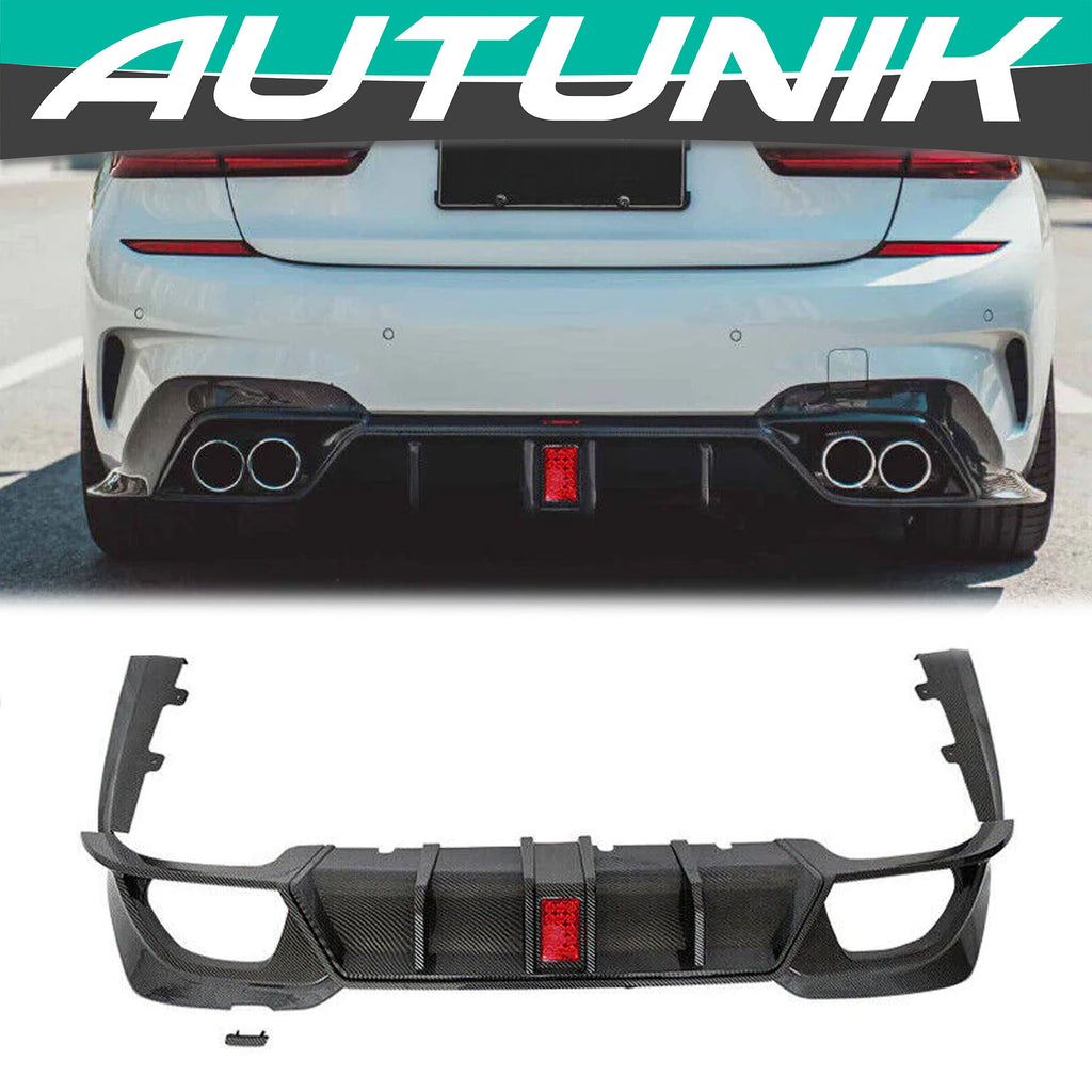 Autunik Carbon Fiber Look Rear Diffuser Lip for19-22 BMW 3 Series G20 Sport 330i M340i