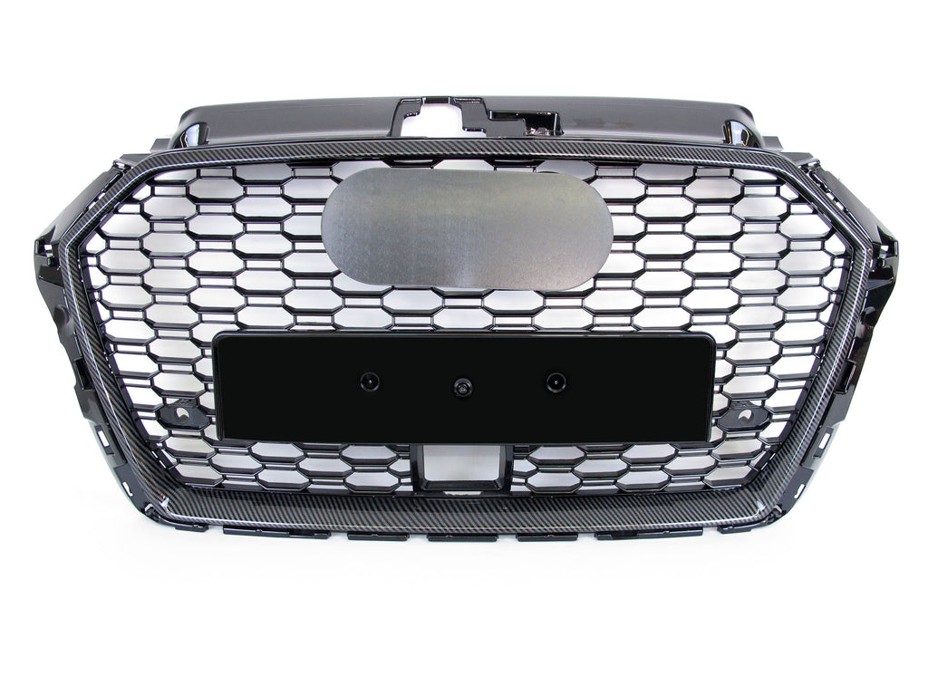 Carbon Fiber Look Front Bumper Grille Grill for Audi A3 8V S3 2017-2020 w/ ACC