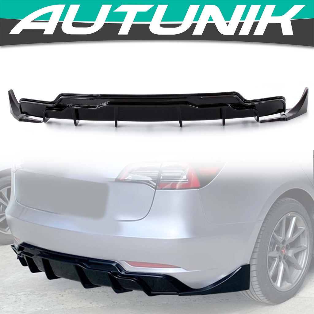 Autunik Fits 2017-2022 Tesla Model 3 Rear Diffuser Aprons Side Canards Shiny Black di139