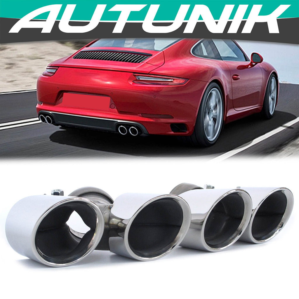 Autunik For 2016-2018 Porsche 911 Carrera 991.2 NON-PSE Exhaust Tips Tailpipe Silver