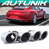 Autunik For 2016-2018 Porsche 911 Carrera 991.2 NON-PSE Exhaust Tips Tailpipe Silver