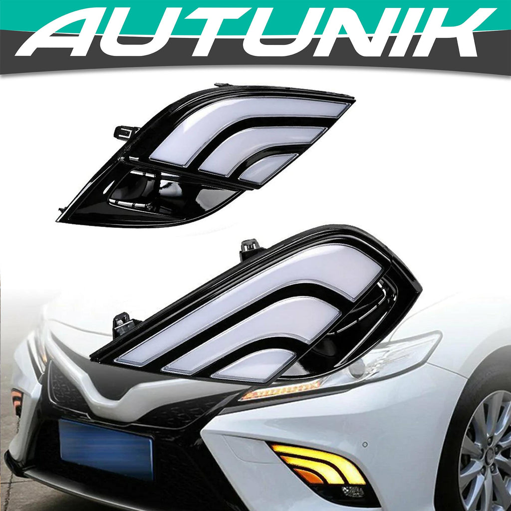 Autunik LED DRL Daytime Running Fog Light Cover for 2018-2020 Toyota Camry XSE SE
