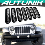 Autunik 7PCS Front Bumper Mesh Grille Inserts Guards for Jeep Wrangler JK JKU 2007-2018 - Matte Black