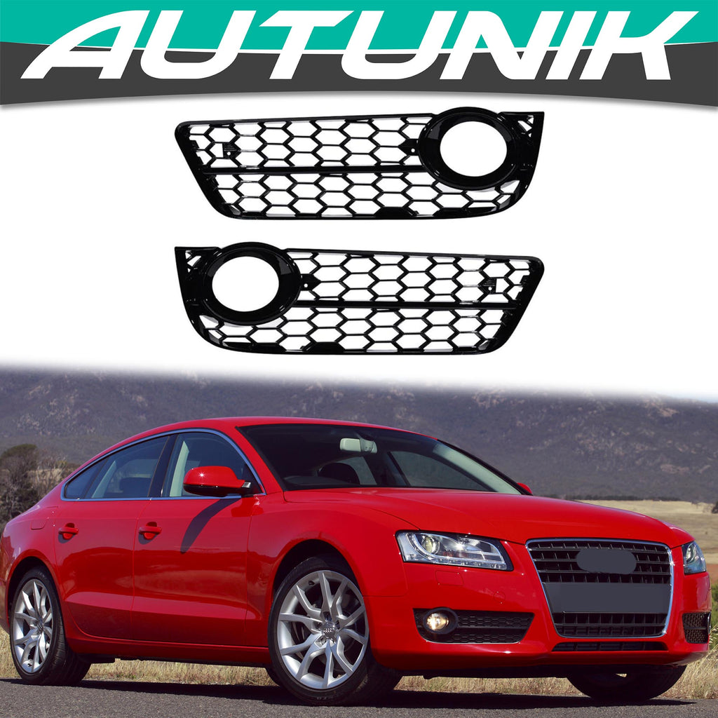 Autunik Front Fog Light Cover Mesh Lower Grille For 2008-2012 Audi A5 Standard Bumper