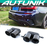 Autunik Black Exhaust Tips Muffler Pipe for BMW 3-Series G20 Sedan M Sport Bumper