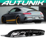 C63S Style Rear Diffuser + Silver Exhaust Tips for Mercedes W205 Coupe/Convertible C300 C43 AMG 2015-2021 di132