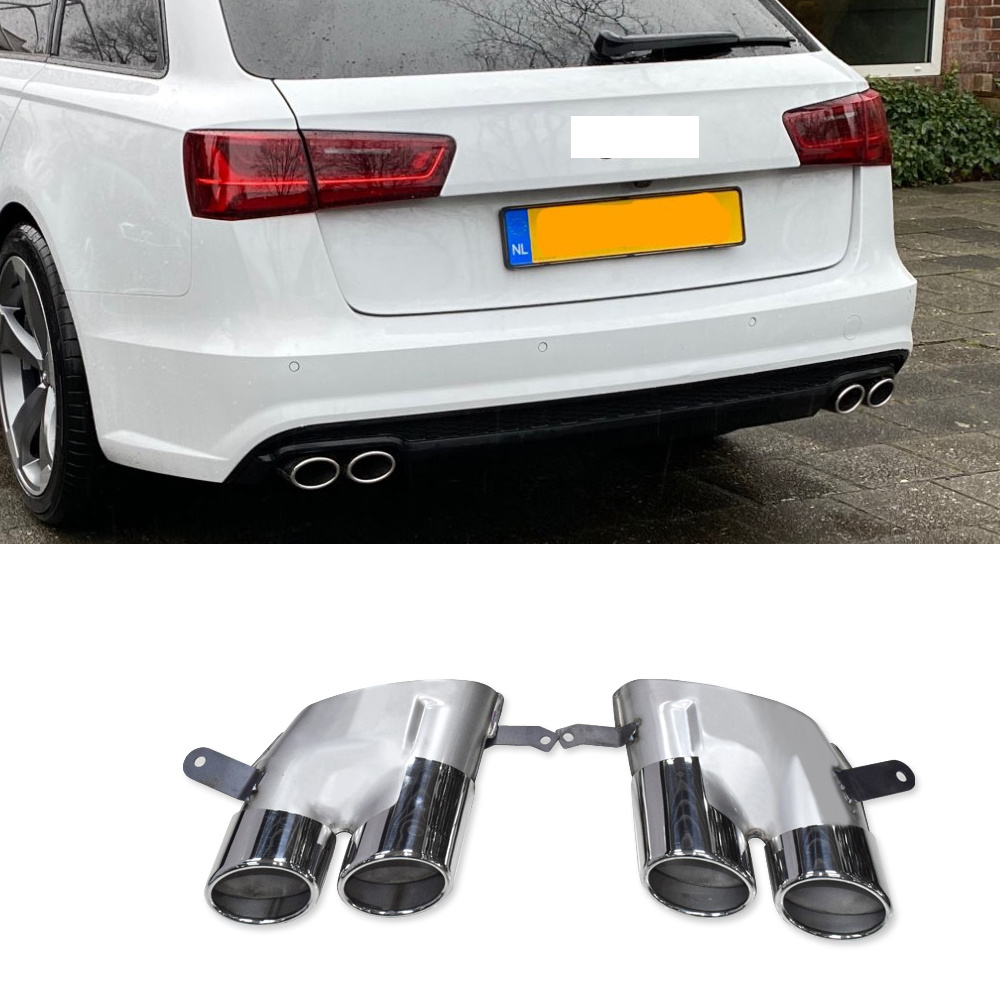 Autunik 20cm Outlet Stainless Steel Muffler Pipe Exhaust Tips Silver  For Audi A6 A7 Up To S6 S7 2016-2018