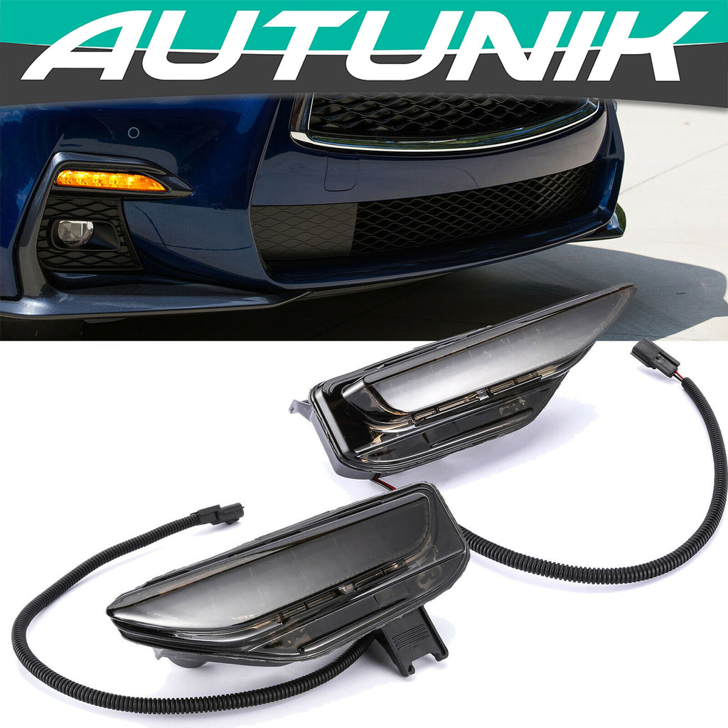 Autunik Front Fog Light Bumper LED Turn Signal Lamps For Infiniti Q50 Sport 2014-2020