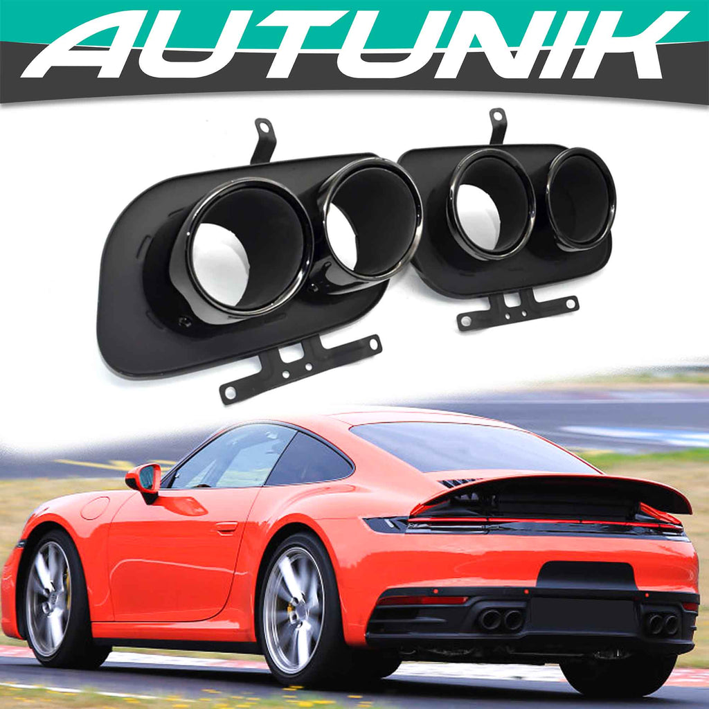 Autunik For 2020-2022 Porsche 911 Carrera 991 992 Exhaust Tips Tailpipe Black/Chrome