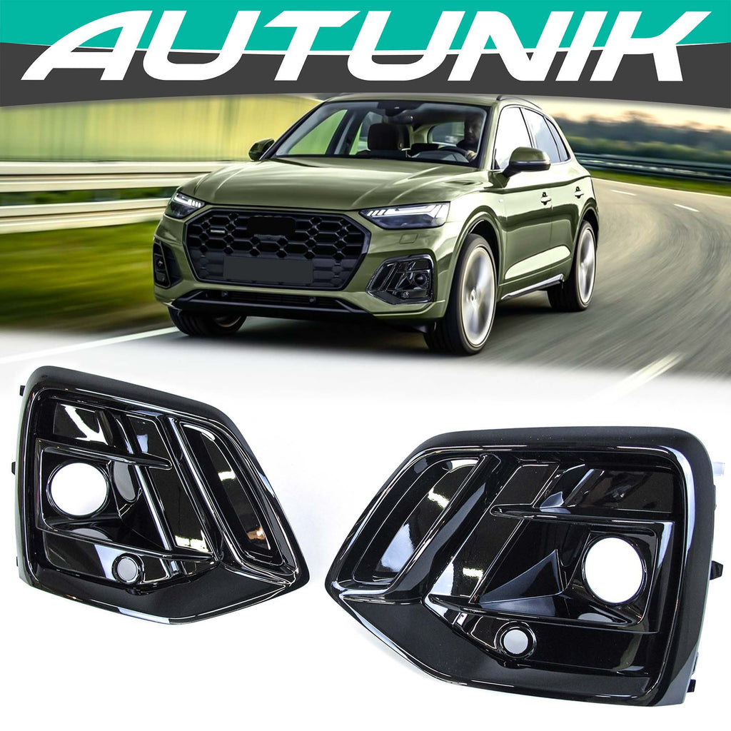 Autunik Glossy Black Front Fog Light Cover Grill Grille For Audi Q5 2021-2022 W/ ACC Hole