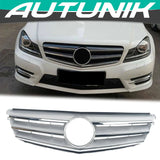 Autunik For 08-14 Mercedes C-Class W204 C250 C300 Chrome Front Upper Grill Grille Silver