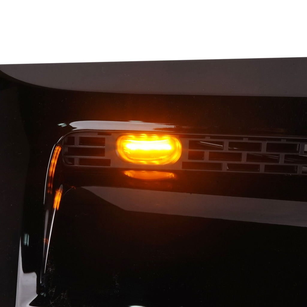 Gloss Black Front Hood Bulge Grille w/ Lights For Toyota Tundra 2014-2021