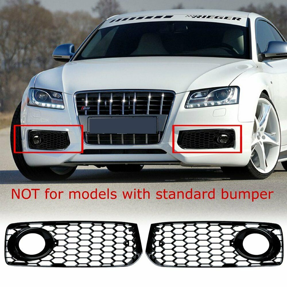 Autunik Black Front Fog Light Covers Lower Grille for Audi S5 B8 A5 S-Line 2008-2012