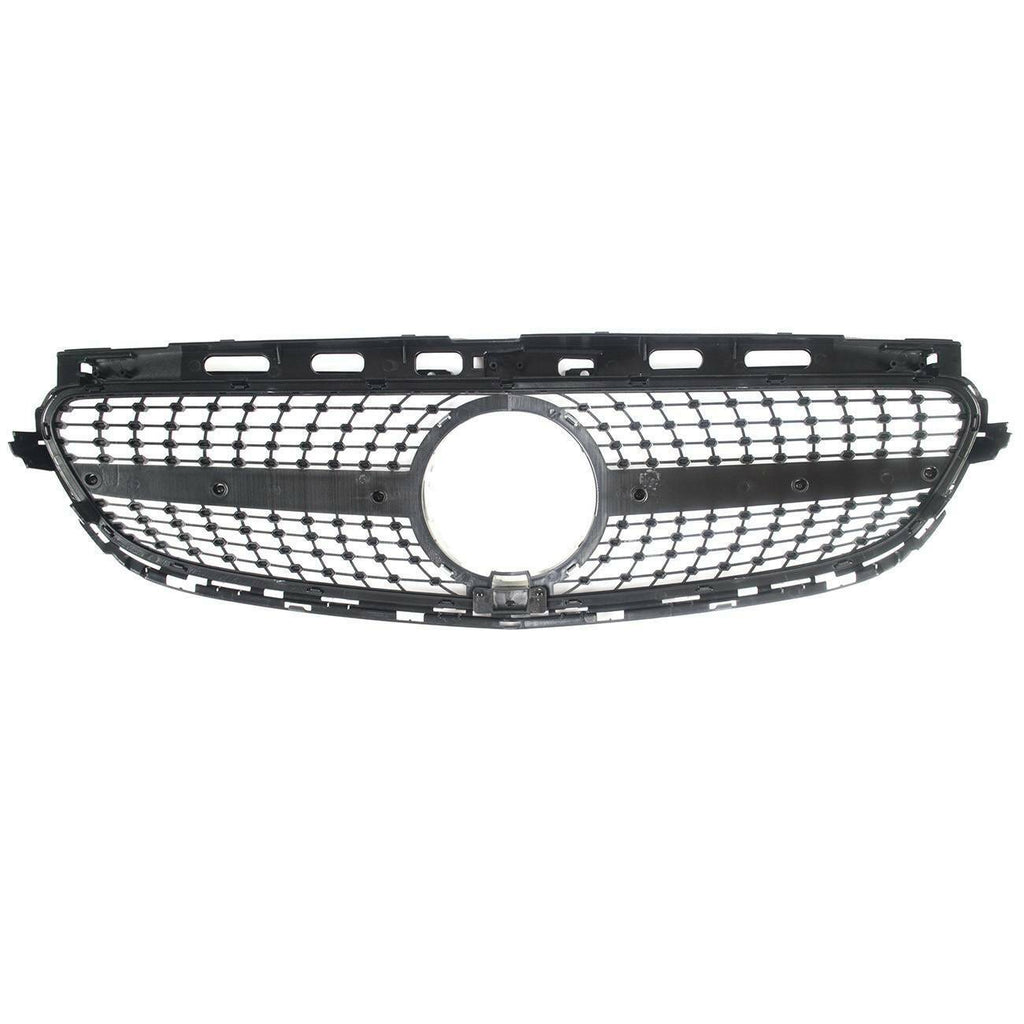 Autunik For 2014-2016 Mercedes W212 Sedan Silver Diamond Front Hood Grille Grill w/o Front Camera