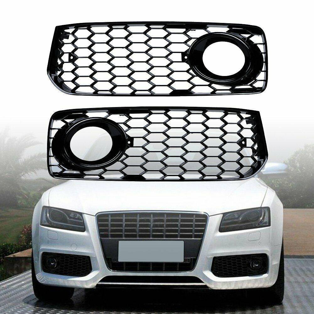 Autunik Black Front Fog Light Covers Lower Grille for Audi S5 B8 A5 S-Line 2008-2012