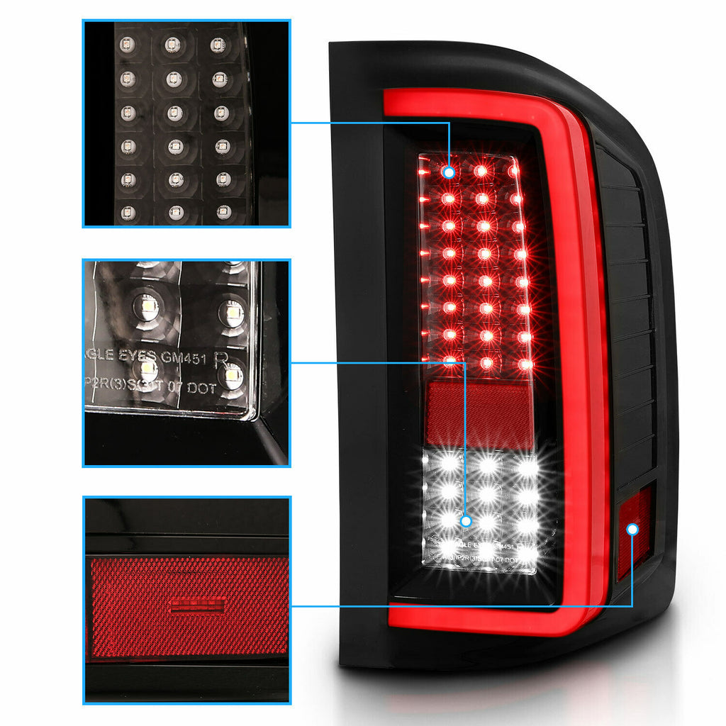 Autunik Pair Black LED Tail Lights Brake Light For Chevy Silverado 1500 2500 3500 2007-2014
