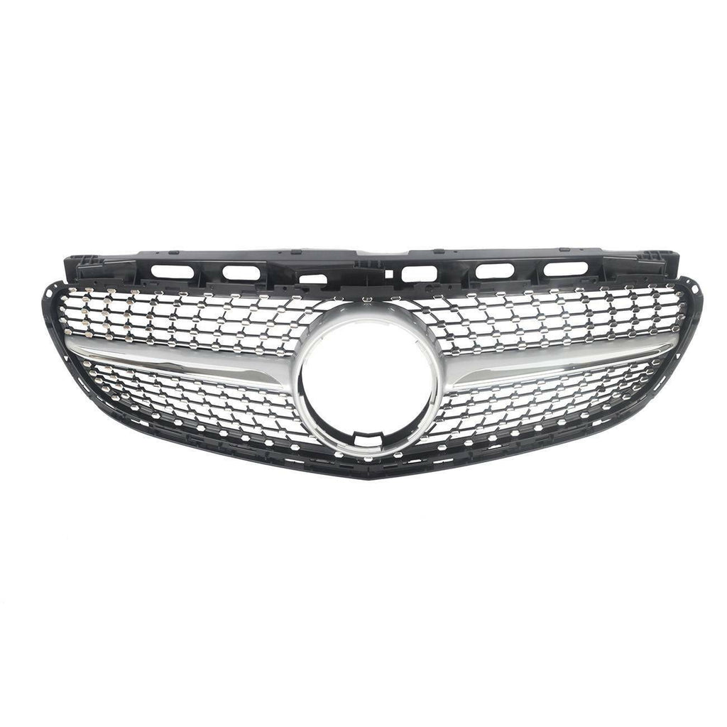 Autunik For 2014-2016 Mercedes W212 Sedan Silver Diamond Front Hood Grille Grill w/o Front Camera