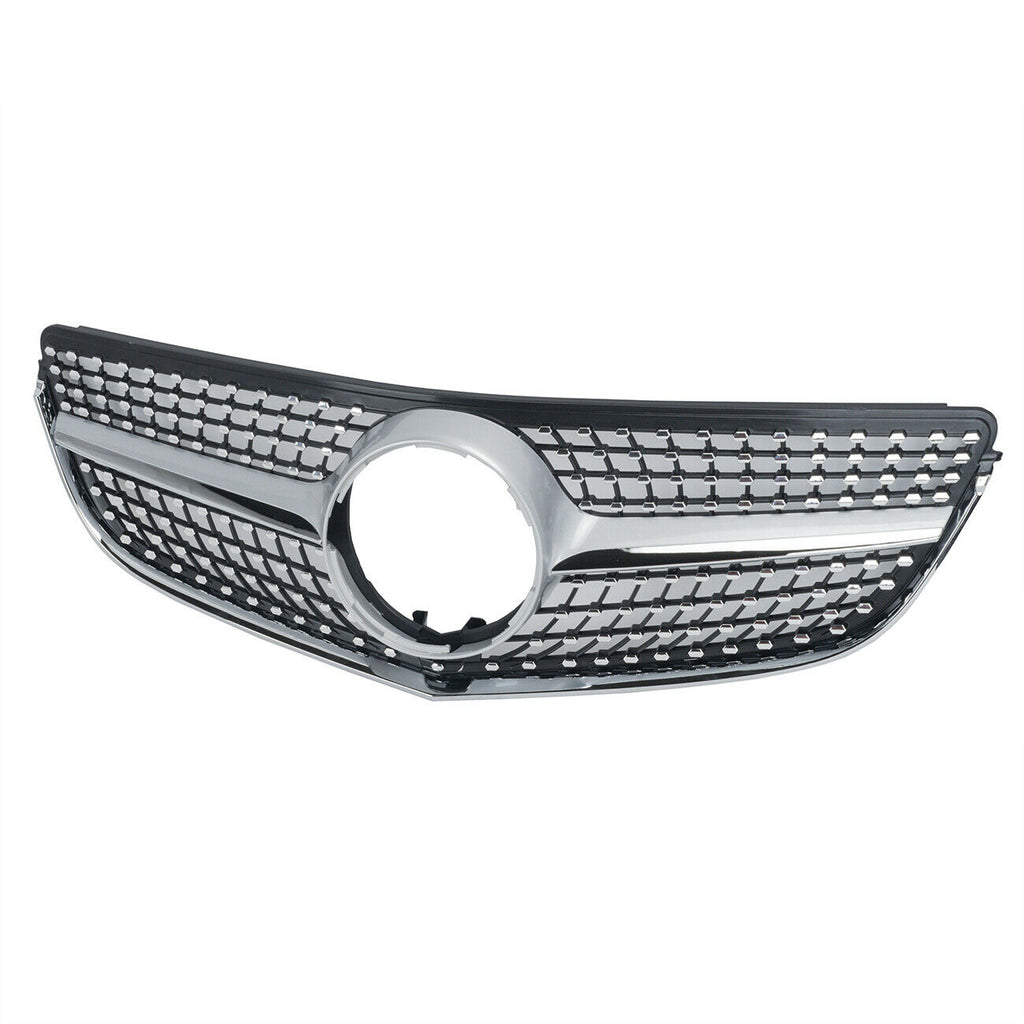 Autunik For 2014-2017 Mercedes-Benz W207 C207 Coupe Silver Diamond Front Grille Grill w/o Camera