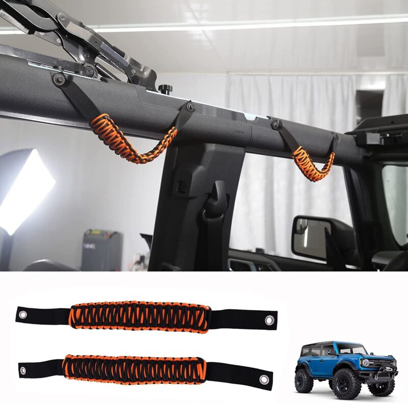 Autunik 2PC Orange Roll Bar Grab Handles Paracord Grip Handle for Ford Bronco 2021-2023
