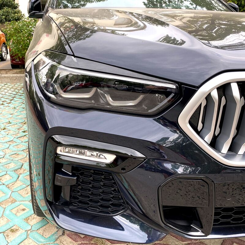 Headlight Eyelid Eyebrow Trim For BMW X5 G05 X6 G06 2019-2023 Carbon Look / Glossy Black