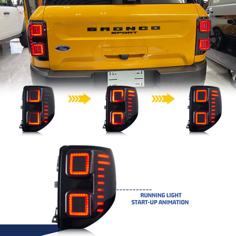 Autunik For 2020-2023 Ford Bronco Sport LED Tail Lights Black Smoke Sequential Rear Lamps