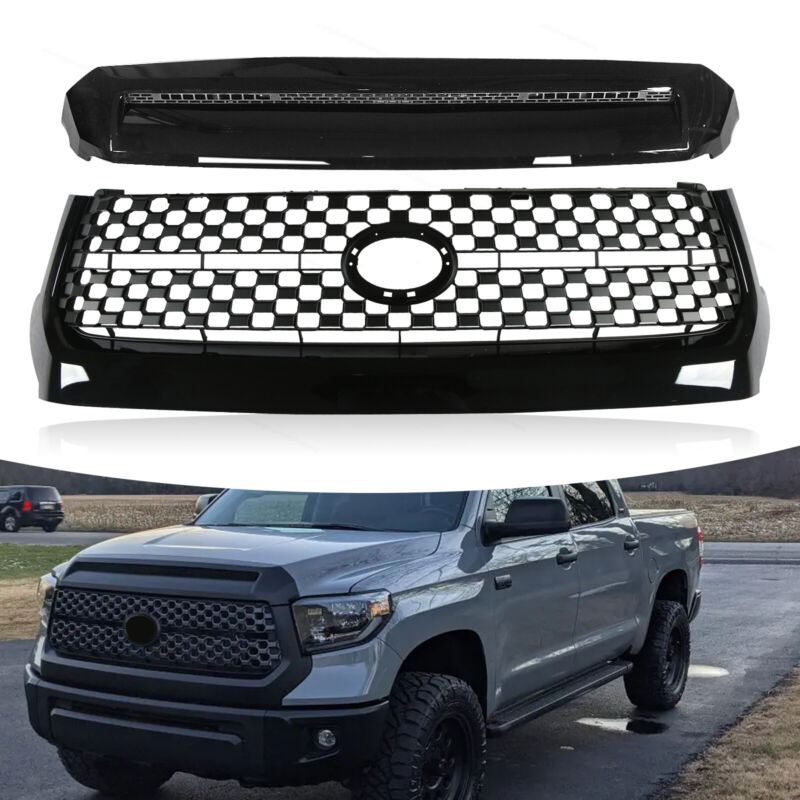 Glossy Black Front Grille Hood Bulge Molding For Toyota Tundra 2014-2021